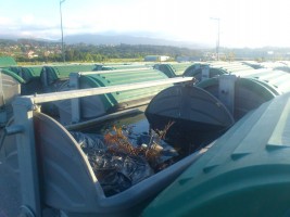 Moitos dos contenedores están cheos de restos de xardinería e lixo en descomposición.